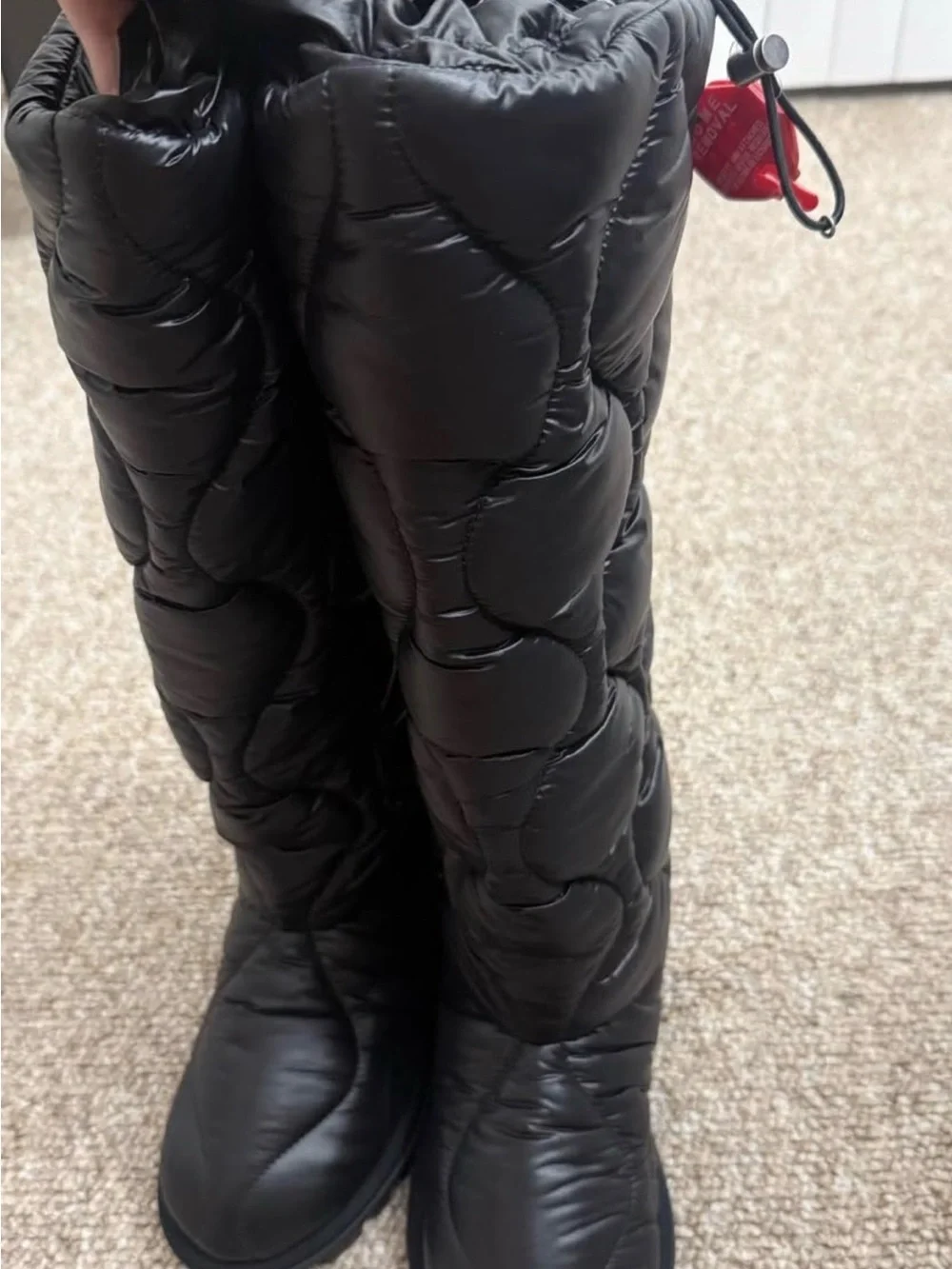 Miu Miu Black Quilted Nylon Knee Boots with Drawstring Detail